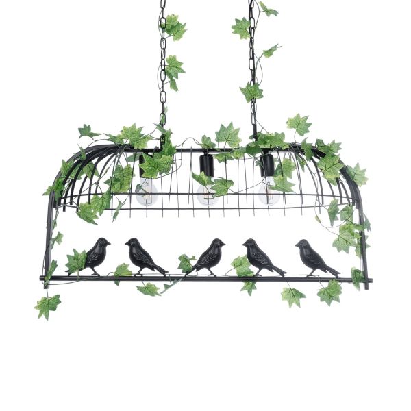 GLOBOSTAR® NEST 01646 Vintage Κρεμαστό Φωτιστικό Οροφής με Ντουί 3 x E27 AC 220-240V IP20 - Μαύρο & Πράσινο - Μ85.5 x Π37.5 x Y38cm