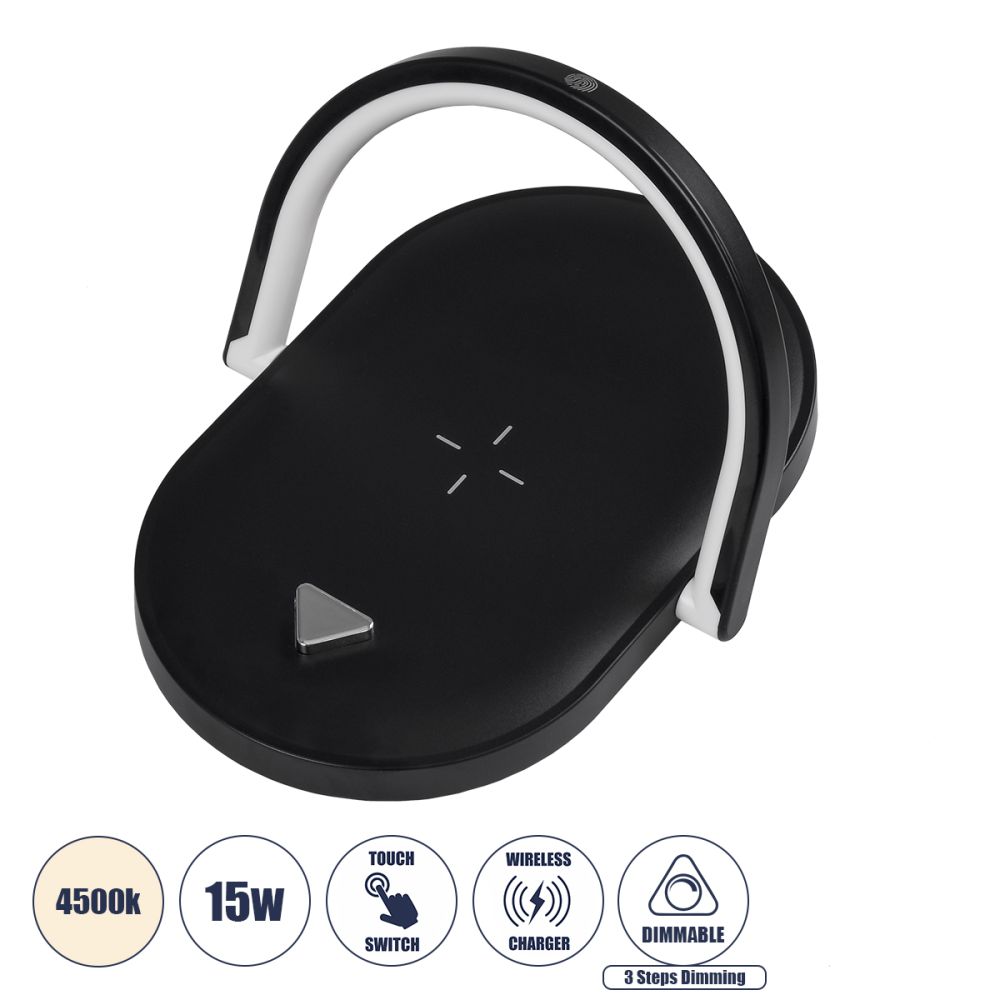 GloboStar® ECLIPSE 76558 Επιτραπέζιο Φωτιστικό Πορτατίφ LED 1.5W 1200lm 180° AC 220-240V IP20 Φυσικό Λευκό 4500K Dimmable Μαύρο Πλαστικό - Μ17 x Π13 x Υ10cm - 2 Xρόνια Εγγύηση