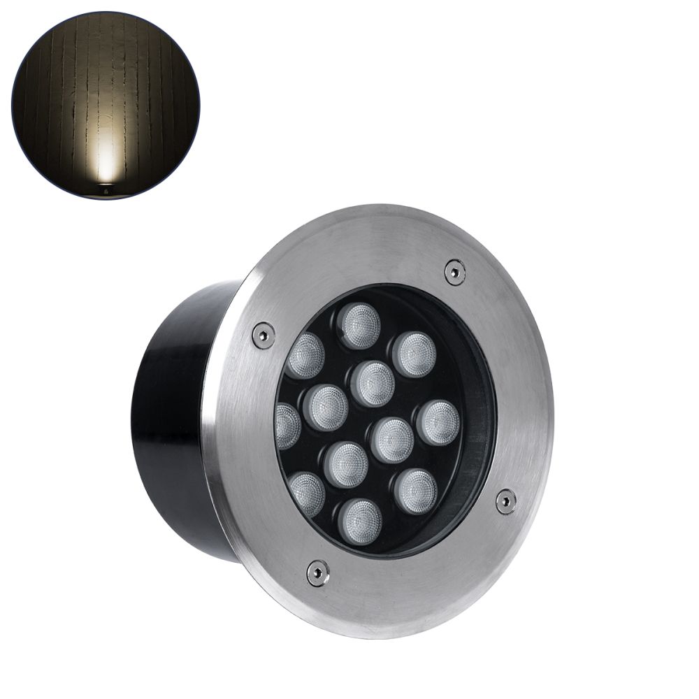 GLOBOSTAR® UNDERGROUNDTINA 90667 Χωνευτό Αρχιτεκτονικο Φωτιστικό Σποτ Δαπέδου LED 12W 1320lm 30° DC 24V Αδιάβροχο IP68 Θερμό Λευκό 2700K Dimmable - Bridgelux SMD Chip - Ανοξείδωτο Ατσάλι SS304 - Μ16 x Π16 x Υ9cm / Q14cm - 3 Χρόνια Εγγύηση