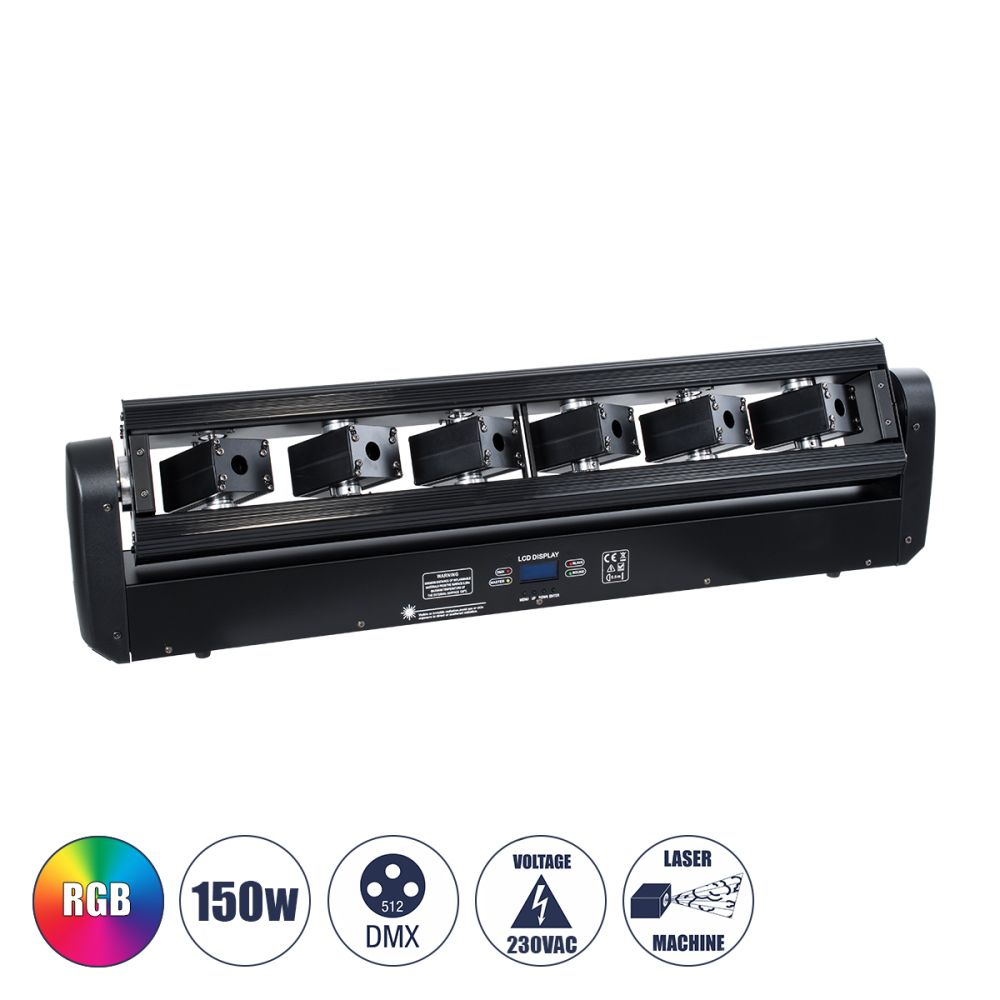 GLOBOSTAR® AMNESIA 51179 Stage Κινούμενη Ρομποτική Κεφαλή Spider Super Beam LASER 150W 2° AC 220-240V IP20 6 x 1W LASER Chip 300mW RED/638nm 100mW GREEN/531nm 600mW BLUE/442nm Πολύχρωμο RGB Dimmable DMX512 Protocol 14/35 Channels - Μ86 x Π23 x Υ9cm - 2 Χρ