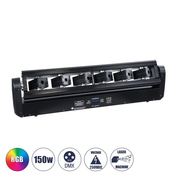 GLOBOSTAR® AMNESIA 51179 Stage Κινούμενη Ρομποτική Κεφαλή Spider Super Beam LASER 150W 2° AC 220-240V IP20 6 x 1W LASER Chip 300mW RED/638nm 100mW GREEN/531nm 600mW BLUE/442nm Πολύχρωμο RGB Dimmable DMX512 Protocol 14/35 Channels - Μ86 x Π23 x Υ9cm - 2 Χρ