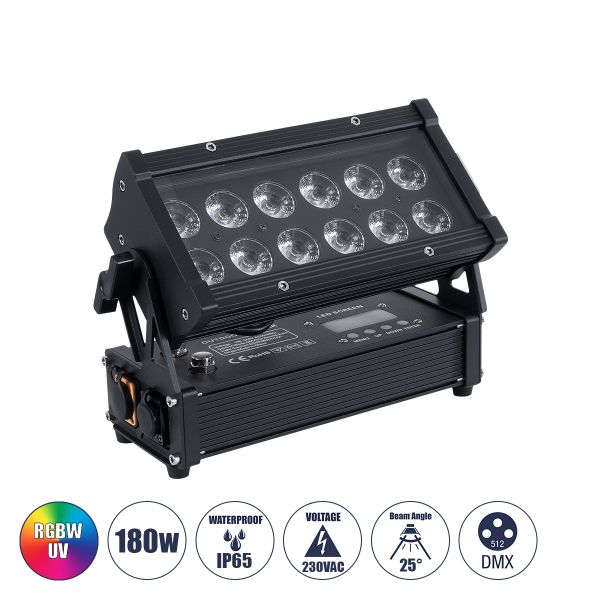 GloboStar® 51198 CYRUS Επαγγελματική Κεφαλή PAR DMX512 180W AC 220V-240V 6in1 - SPOT 25° OSRAM LED Αδιάβροχη IP65 RGBW+UV - Μαύρο - Μ30 x Π14 x Υ19cm - 2 Χρόνια Εγγύηση