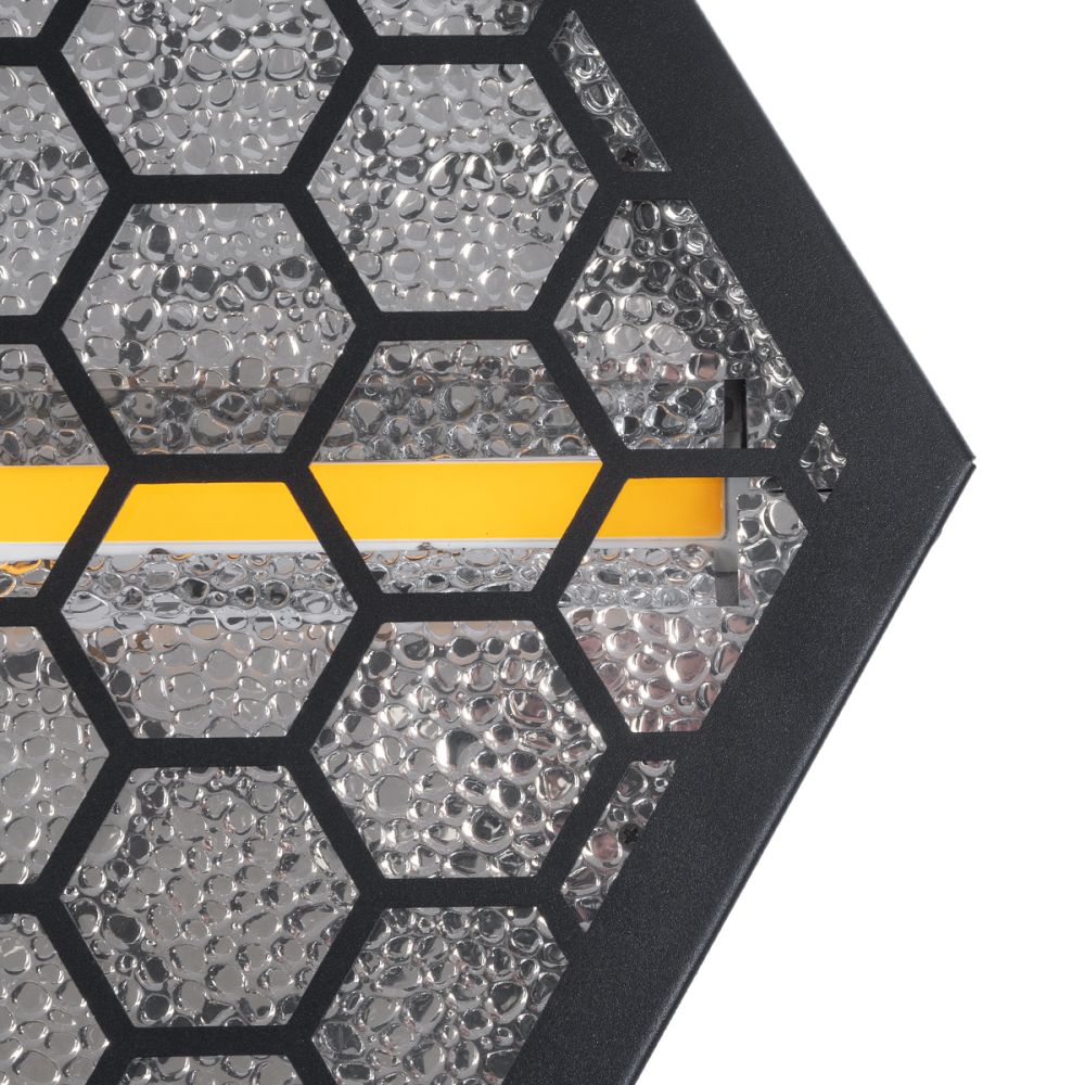GloboStar® 51201 HALO HEXA Επαγγελματικό Φωτιστικό Ειδικών Εφέ DIGITAL MATRIX PIXEL & Blinder - 3 x 80W LED COB Chips Ultra Gold Warm White 2200K & 30 x 0.5W LED SMD5050 Chips RGB - AC 220V-240V DMX512 Display on Body - Μαύρο - Μ38 x Π38 x Υ22cm -