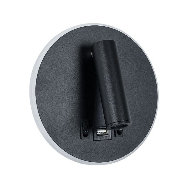 GLOBOSTAR® LADY-R 60938 Μοντέρνο Φωτιστικό Τοίχου - Απλίκα Ξενοδοχείου Reading Light με Φορτιστή USB 3A LED 6W 600lm 36° & 360° AC 220-240V IP20 Φυσικό Λευκό 4500K - Bridgelux COB Chip & TÜV SÜD Driver - Μαύρο Ματ - Μ15 x Π15 x Υ7cm - 3 Χρόνια Εγγ