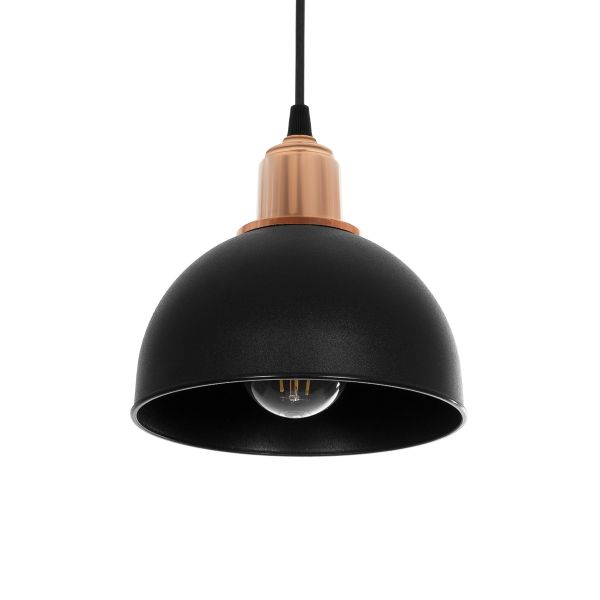 GloboStar® ΗUT 203-0145 Μοντέρνο Κρεμαστό Φωτιστικό Καμπάνα Μονόφωτο 1 x E27 IP20 Μάυρο με Χρυσό Πλαστικό - Μ17.5 x Π17.5 x Υ80cm