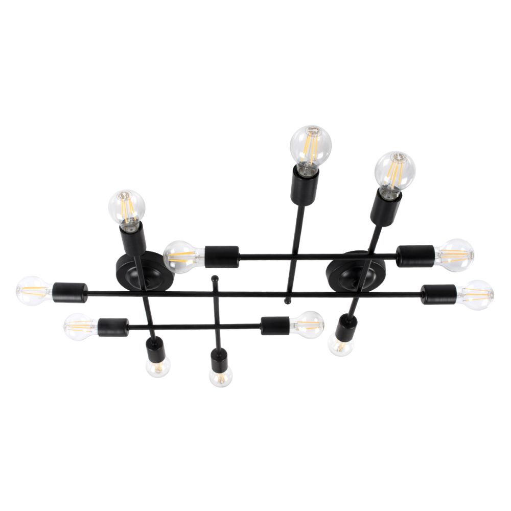 GLOBOSTAR® PIPING 00667-1 Vintage Φωτιστικό Οροφής με Ντουί 12 x E27 AC 220-240V IP20 - Μαύρο - Μ78.5 x Π9.5 x Υ64cm