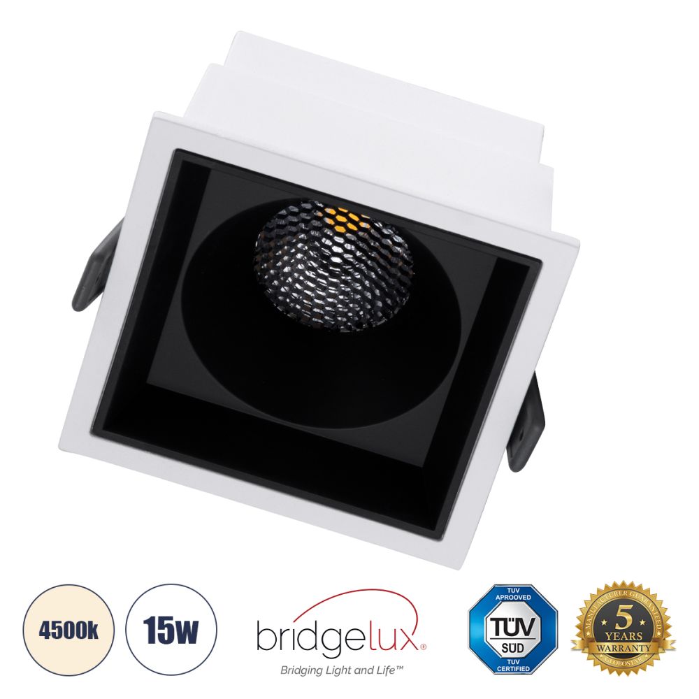 GLOBOSTAR® PLUTO-B 60276 Χωνευτό Downlight Σποτ με Honeycomb Anti Glare Reflector LED 15W 1950lm 38° AC 220-240V IP20 Φυσικό Λευκό 4500K - Bridgelux COB Chip & TÜV SÜD Driver - Λευκό & Μαύρο Ματ - Μ10.4 x Π10.4 x Υ6.5cm / Q9.5 x 9.5cm - 5 Χρόνια Ε