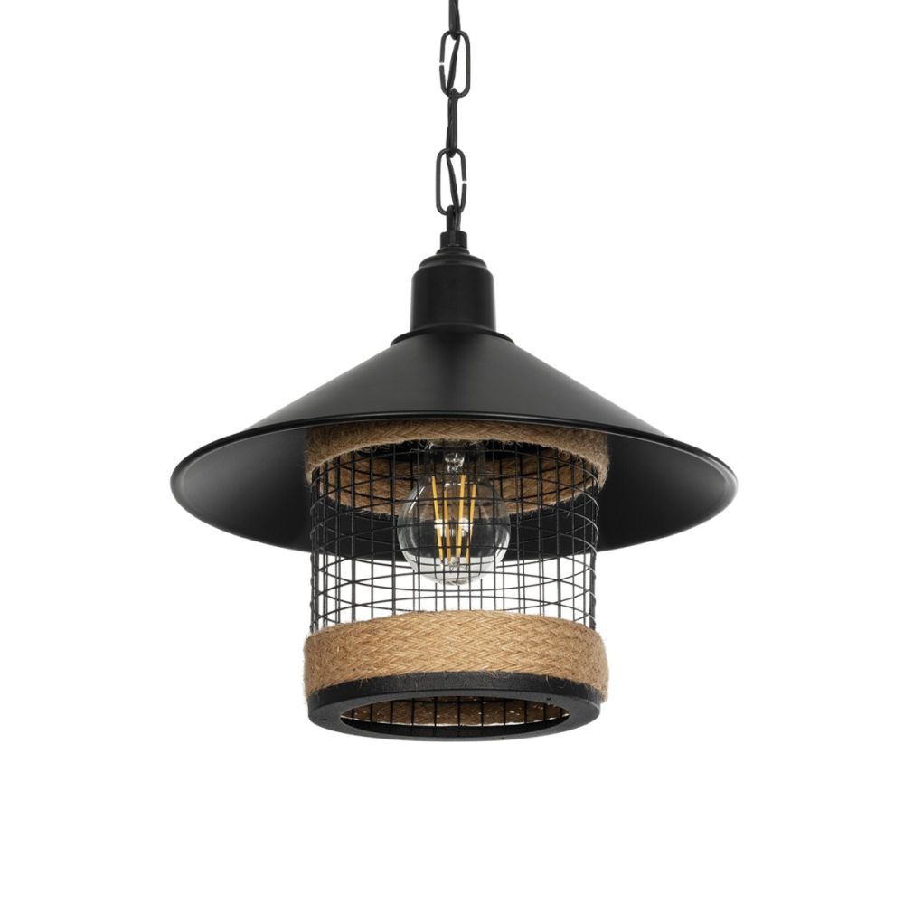 GLOBOSTAR® GLORA 201-0090 Vintage Κρεμαστό Φωτιστικό Οροφής με Ντουί 1 x E27 AC 220-240V IP20 - Μαύρο & Μπεζ - Μ30 x Π30 x Υ29cm