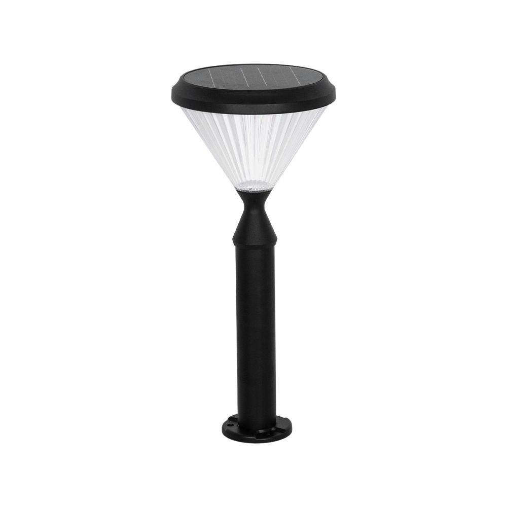 GLOBOSTAR® VEGGIE 90522 Φωτιστικό Κολωνάκι Κήπου LED 10W 500lm 120° με Ενσωματωμένο Φωτοβολταϊκό Panel 6V 2W & Επαναφορτιζόμενη Μπαταρία Li-ion 3.2V 6000mAh με Αισθητήρα Ημέρας-Νύχτας Αδιάβροχο IP65 Ψυχρό Λευκό 6000K - Sanan SMD Chip - Μαύρο - Μ26 x Π