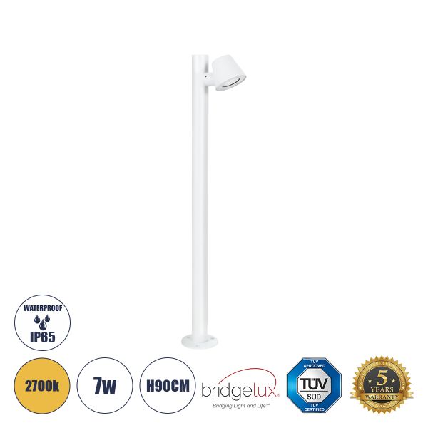 GloboStar® GARDENIA 60506 Φωτιστικό Κήπου - Κολωνάκι Αρχιτεκτονικού Φωτισμού Εξωτερικού Χώρου LED 7W 700lm 60° AC220-240V Αδιάβροχο IP65 - Σώμα Αλουμινίου & Tempered Glass - Μ12 x Π18 x Υ90cm - Θερμό Λευκό 2700K - Λευκό - Bridgelux Chip - 5 Years Warr