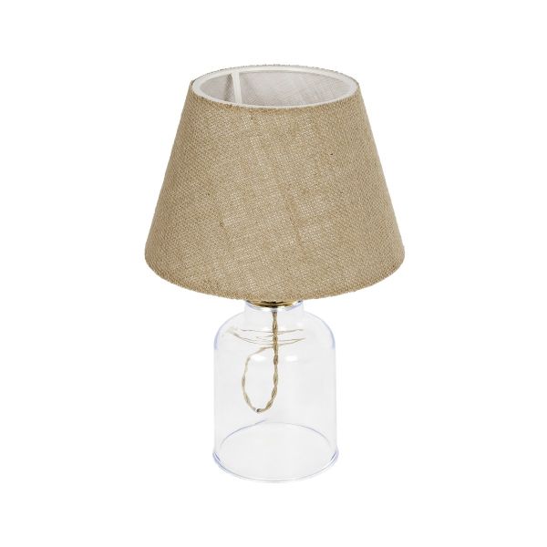 GLOBOSTAR® TRANS 204-0055 Μοντέρνο Επιτραπέζιο Φωτιστικό Πορτατίφ με Ντουί 1 x E27 AC 220-240V IP20 - Διάφανο & Μπεζ - Μ22 x Π22 x Υ34cm