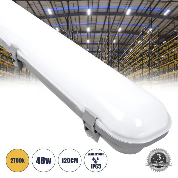 GloboStar® 60175 LED Γραμμικό Βιομηχανικό Φωτιστικό Tri-Proof 120cm 48W 5426lm 120° AC 220-240V Αδιάβροχο IP65 Μ120 x Π10,5 x Υ8cm Θερμό Λευκό 2700K - 3 Χρόνια Εγγύηση