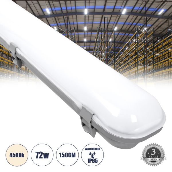 GloboStar® 60177 LED Γραμμικό Βιομηχανικό Φωτιστικό Tri-Proof 150cm 72W 8306lm 120° AC 220-240V Αδιάβροχο IP65 Μ150 x Π10,5 x Υ8cm Φυσικό Λευκό 4500K - 3 Χρόνια Εγγύηση