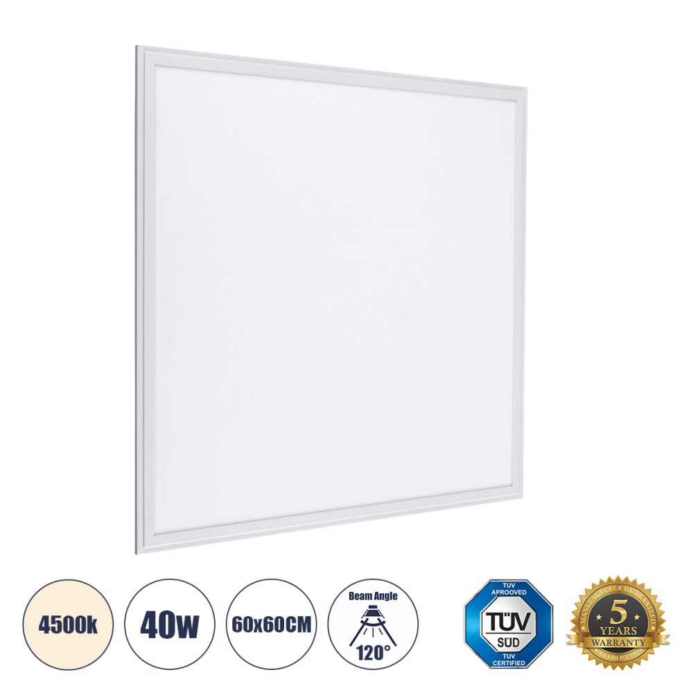 GLOBOSTAR® PANELETI 60207 Χωνευτό Panel Οροφής 60x60 LED 40W 3800lm 120° UGR<19 AC 220-240V IP20 Φυσικό Λευκό 4500K - Lumileds SMD Chip & TÜV SÜD Driver - Λευκό Γαλακτερό - Μ60 x Π60 x Υ1.5cm / Q56 x 56cm - 5 Χρόνια Εγγύηση