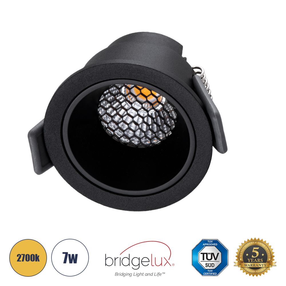GLOBOSTAR® PLUTO-S 60251 Χωνευτό Downlight Σποτ με Honeycomb Anti Glare Reflector LED 7W 875lm 38° AC 220-240V IP20 Θερμό Λευκό 2700K - Bridgelux COB Chip & TÜV SÜD Driver - Μαύρο Ματ - Μ6.4 x Π6.4 x Υ4.9cm / Q5.5cm - 5 Χρόνια Εγγύηση