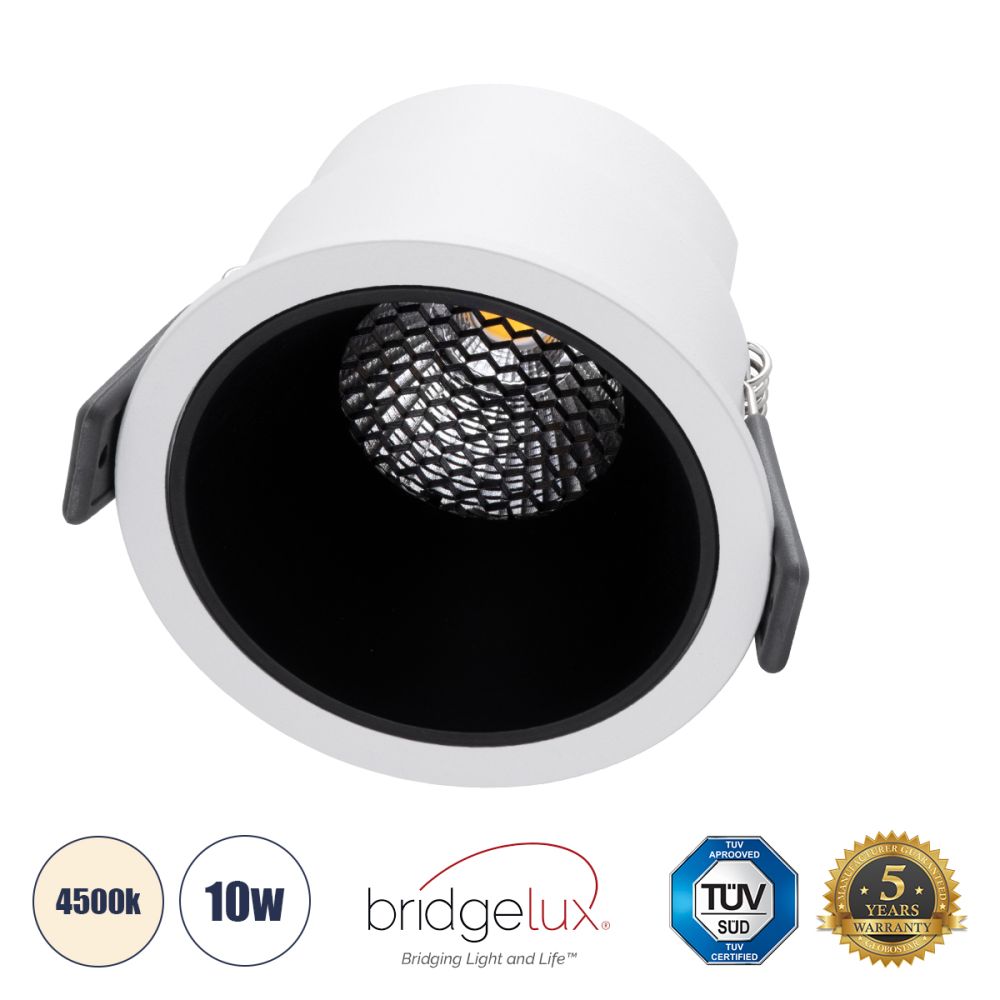 GLOBOSTAR® PLUTO-M 60252 Χωνευτό Downlight Σποτ με Honeycomb Anti Glare Reflector LED 10W 1300lm 38° AC 220-240V IP20 Φυσικό Λευκό 4500K - Bridgelux COB Chip & TÜV SÜD Driver - Λευκό & Μαύρο Ματ - Μ8.4 x Π8.4 x Υ5.9cm / Q7.5cm - 5 Χρόνια Εγγύηση