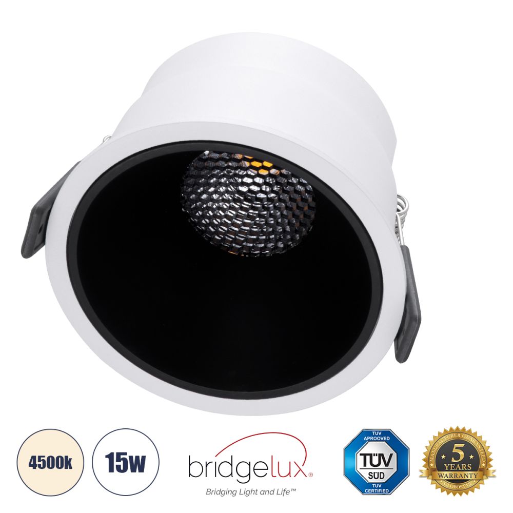 GLOBOSTAR® PLUTO-B 60258 Χωνευτό Downlight Σποτ με Honeycomb Anti Glare Reflector LED 15W 1950lm 38° AC 220-240V IP20 Φυσικό Λευκό 4500K - Bridgelux COB Chip & TÜV SÜD Driver - Λευκό & Μαύρο Ματ - Μ10.4 x Π10.4 x Υ6.5cm / Q9.5cm - 5 Χρόνια Εγγύηση
