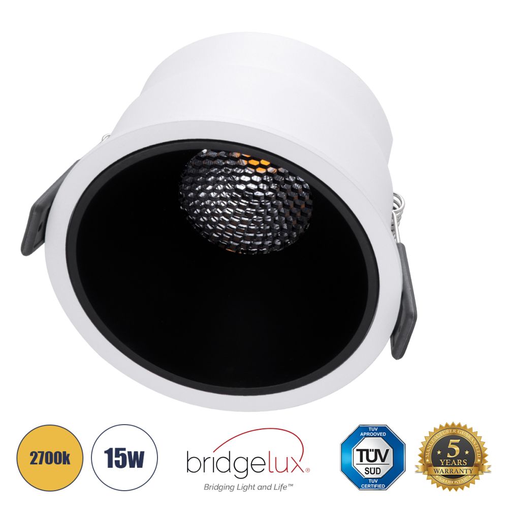 GLOBOSTAR® PLUTO-B 60259 Χωνευτό Downlight Σποτ με Honeycomb Anti Glare Reflector LED 15W 1875lm 38° AC 220-240V IP20 Θερμό Λευκό 2700K - Bridgelux COB Chip & TÜV SÜD Driver - Λευκό & Μαύρο Ματ - Μ10.4 x Π10.4 x Υ6.5cm / Q9.5cm - 5 Χρόνια Εγγύηση