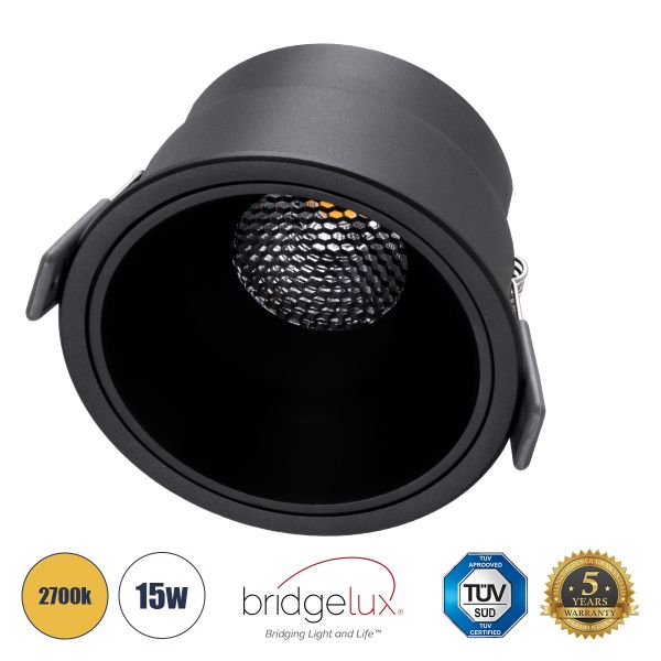 GLOBOSTAR® PLUTO-B 60263 Χωνευτό Downlight Σποτ με Honeycomb Anti Glare Reflector LED 15W 1875lm 38° AC 220-240V IP20 Θερμό Λευκό 2700K - Bridgelux COB Chip & TÜV SÜD Driver - Μαύρο Ματ - Μ10.4 x Π10.4 x Υ6.5cm / Q9.5cm - 5 Χρόνια Εγγύηση