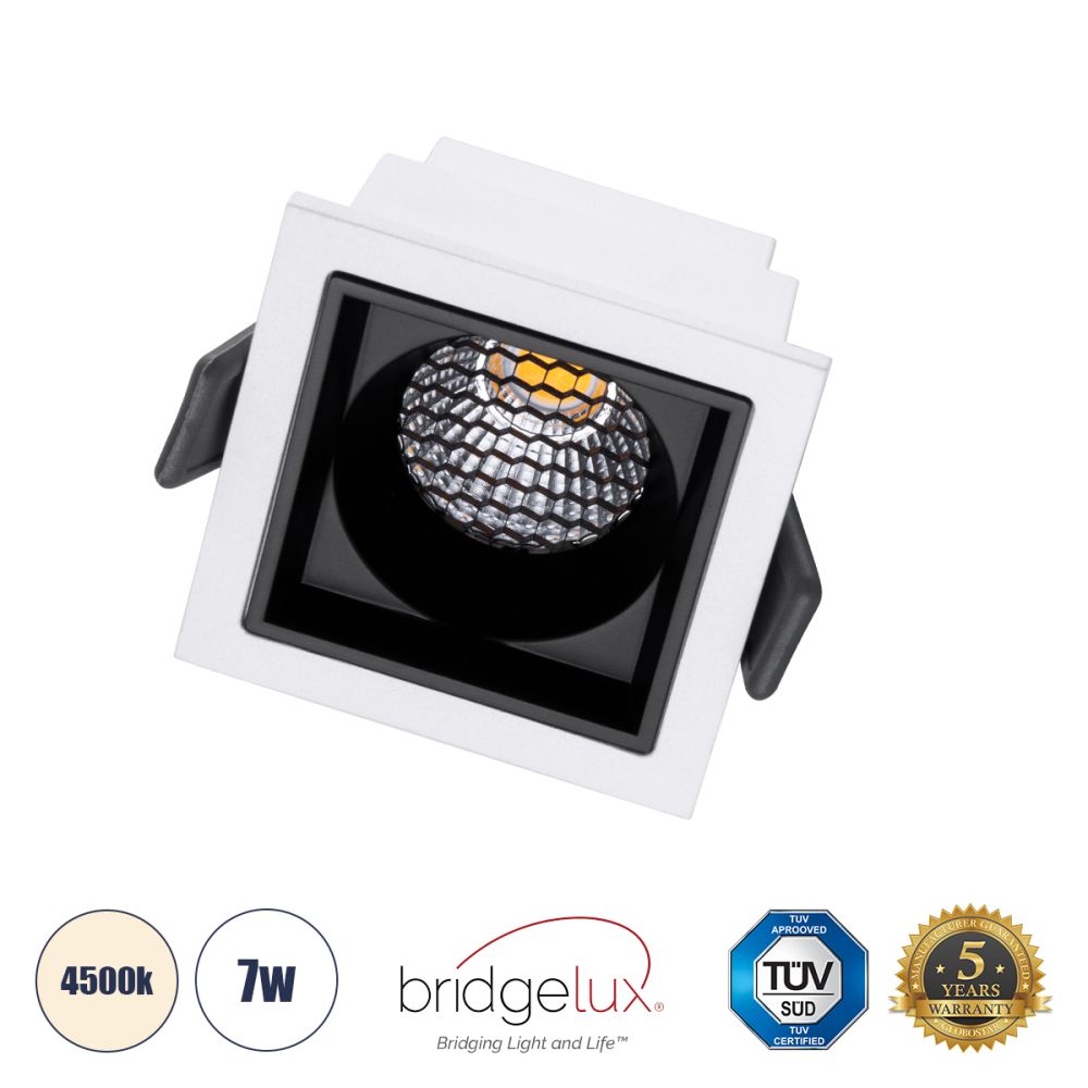 GLOBOSTAR® PLUTO-S 60264 Χωνευτό Downlight Σποτ με Honeycomb Anti Glare Reflector LED 7W 910lm 38° AC 220-240V IP20 Φυσικό Λευκό 4500K - Bridgelux COB Chip & TÜV SÜD Driver - Λευκό & Μαύρο Ματ - Μ6.4 x Π6.4 x Υ4.9cm / Q5.5 x 5.5cm - 5 Χρόνια Εγγύη