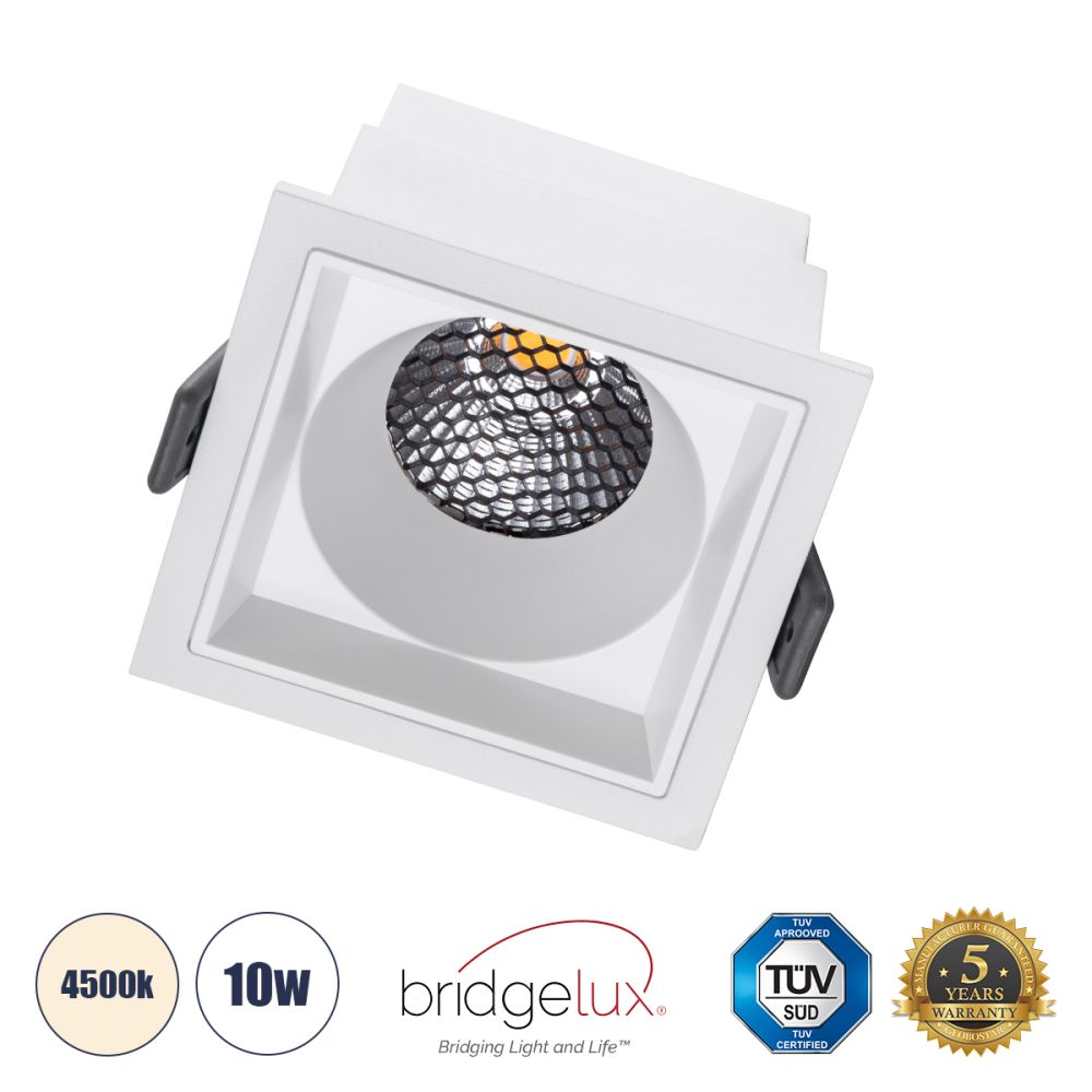 GLOBOSTAR® PLUTO-M 60272 Χωνευτό Downlight Φωτιστικό Σποτ με Honeycomb Anti Glare Reflector LED 10W 1300lm 38° AC 220-240V IP20 Φυσικό Λευκό 4500K - Bridgelux COB Chip & TÜV SÜD Driver - Λευκό Ματ - Μ8.4 x Π8.4 x Υ5.9cm / Q7.5 x 7.5cm - 5 Χρόνια Εγγύη