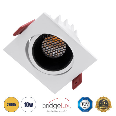 GloboStar® LEO-SQ 60289 Χωνευτό LED Spot Downlight TrimLess Μ8.5xΠ8.5cm 10W 1250lm 38° AC 220-240V IP20 Μ8.5 x Π8.5 x Υ6.6cm - Τετράγωνο - Κινούμενο - Λευκό με Μαύρο Κάτοπτρο & Anti-Glare HoneyComb - Θερμό Λευκό 2700K - Bridgelux COB - 5 Years Warrant