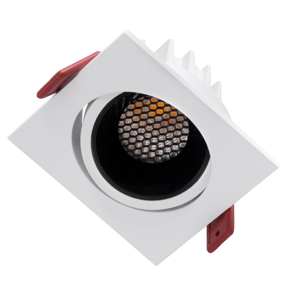 GLOBOSTAR® LEO-SQ 60289 Χωνευτό Κινούμενο Downlight Σποτ με Honeycomb Anti Glare Reflector LED 10W 1250lm 38° AC 220-240V IP20 Θερμό Λευκό 2700K - Bridgelux COB Chip & TÜV SÜD Driver - Λευκό & Μαύρο Ματ - Μ8.5 x Π8.5 x Υ6.6cm / Q7.5 x 7.5cm - 5 Χρ