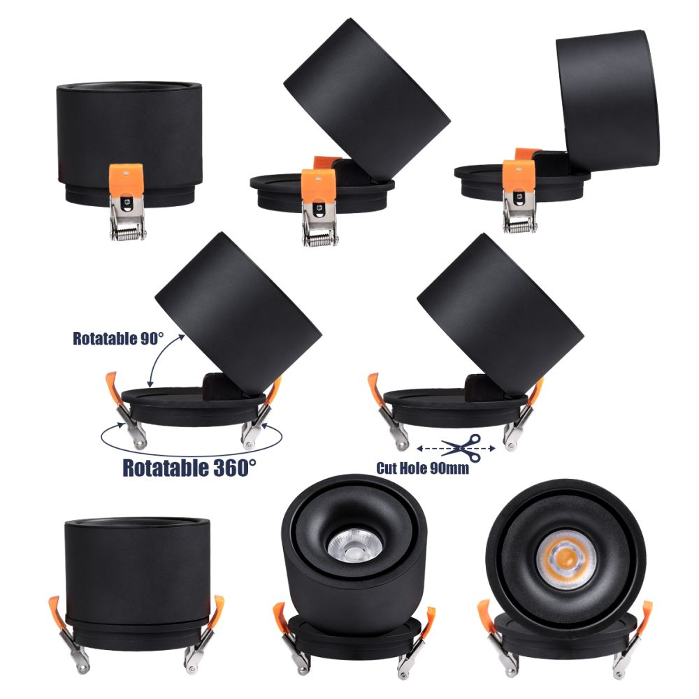 GLOBOSTAR® OMEGA-R 60296 Χωνευτό Κινούμενο Downlight Σποτ LED 12W 1560lm 36° AC 220-240V IP20 Φυσικό Λευκό 4500K - Bridgelux COB Chip & TÜV SÜD Driver - Μαύρο Ματ - Μ10 x Π10 x Υ8.2cm / Q9cm - 5 Χρόνια Εγγύηση