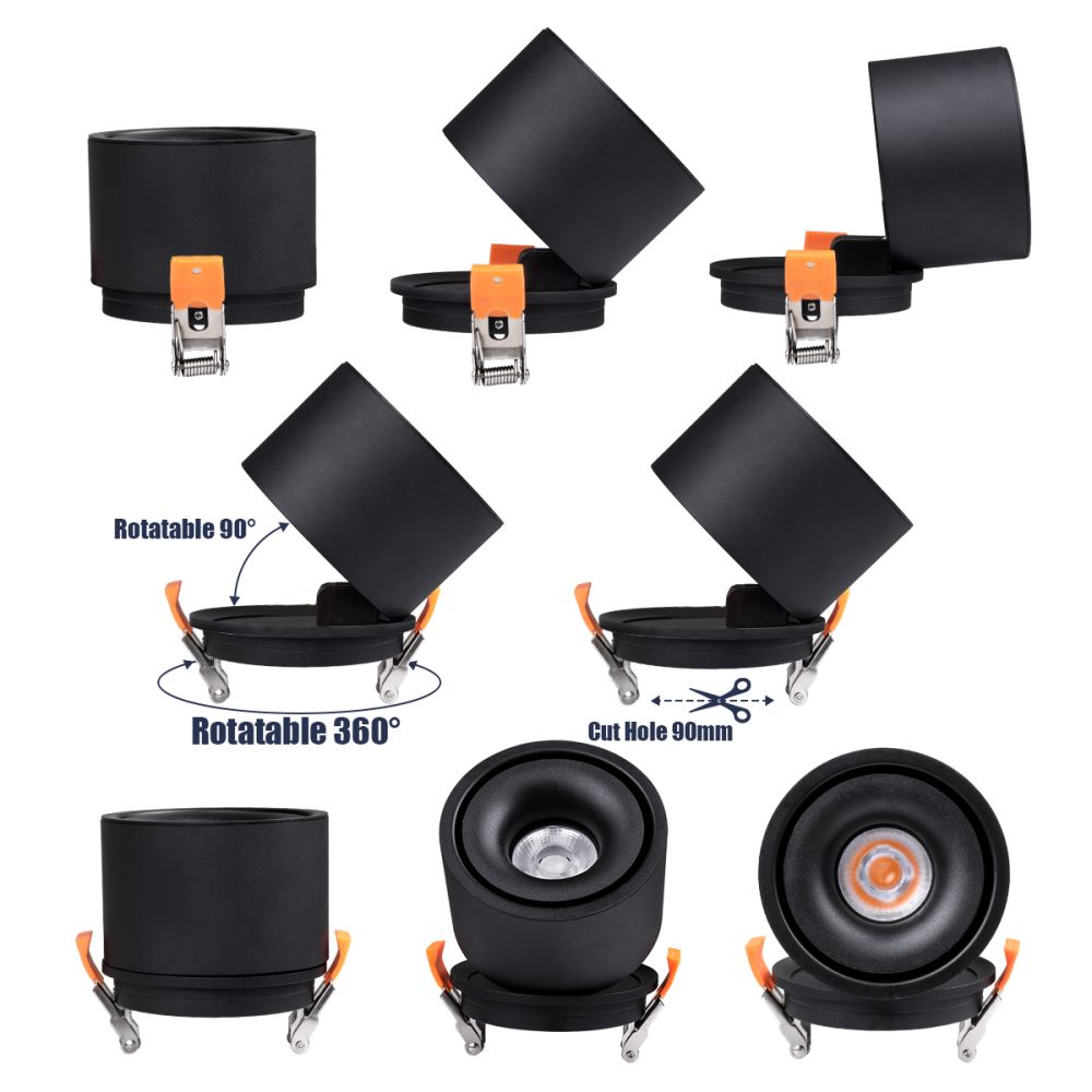 GLOBOSTAR® OMEGA-R 60297 Χωνευτό Κινούμενο Downlight Σποτ LED 12W 1500lm 36° AC 220-240V IP20 Θερμό Λευκό 2700K - Bridgelux COB Chip & TÜV SÜD Driver - Μαύρο Ματ - Μ10 x Π10 x Υ8.2cm / Q9cm - 5 Χρόνια Εγγύηση