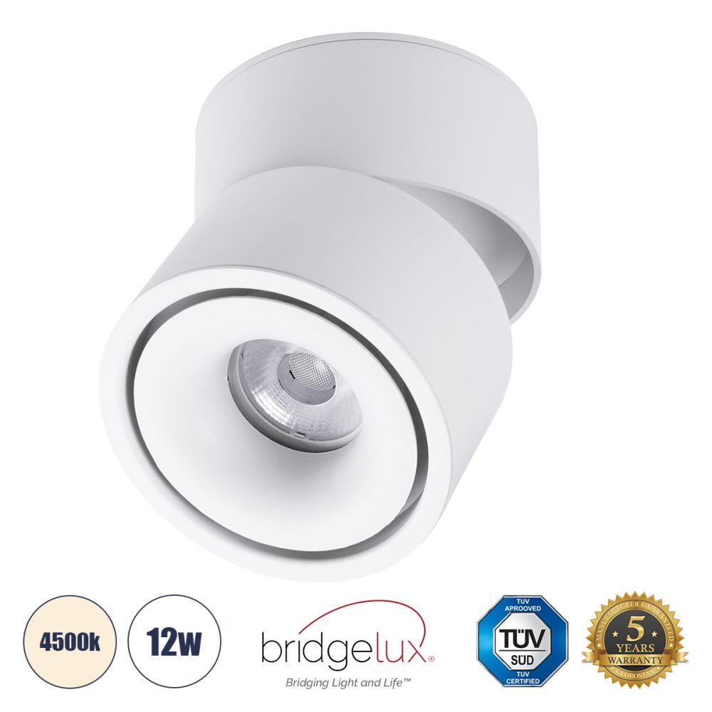 GLOBOSTAR® OMEGA-S 60298 Κινούμενο Downlight Σποτ LED 12W 1560lm 36° AC 220-240V IP20 Φυσικό Λευκό 4500K - Bridgelux COB Chip & TÜV SÜD Driver - Λευκό Ματ - Μ10 x Π10 x Υ10.5cm - 5 Χρόνια Εγγύηση