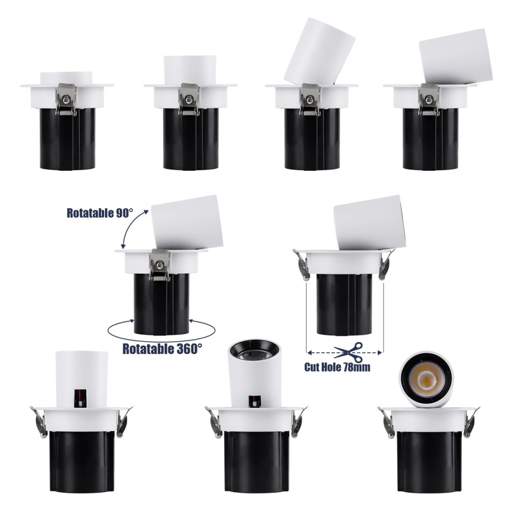 GLOBOSTAR® VIRGO-S 60302 Χωνευτό Κινούμενο Downlight Σποτ LED 7W 910lm 36° AC 220-240V IP20 Φυσικό Λευκό 4500K - Bridgelux COB Chip & TÜV SÜD Driver - Λευκό & Μαύρο Ματ - Μ9 x Π9 x Υ9cm / Q7.8cm - 5 Χρόνια Εγγύηση