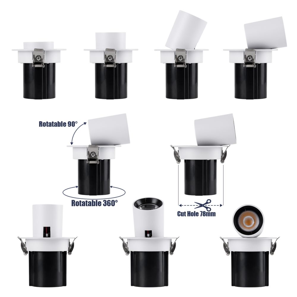 GLOBOSTAR® VIRGO-S 60303 Χωνευτό Κινούμενο Downlight Σποτ LED 7W 875lm 36° AC 220-240V IP20 Θερμό Λευκό 2700K - Bridgelux COB Chip & TÜV SÜD Driver - Λευκό & Μαύρο Ματ - Μ9 x Π9 x Υ9cm / Q7.8cm - 5 Χρόνια Εγγύηση