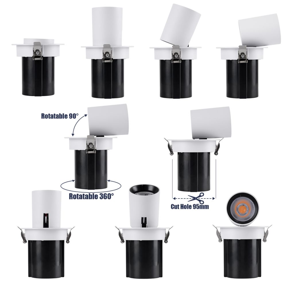 GLOBOSTAR® VIRGO-M 60307 Χωνευτό Κινούμενο Downlight Σποτ LED 12W 1500lm 36° AC 220-240V IP20 Θερμό Λευκό 2700K - Bridgelux COB Chip & TÜV SÜD Driver - Λευκό & Μαύρο Ματ - Μ11 x Π11 x Υ11.5cm / Q9.5cm - 5 Χρόνια Εγγύηση