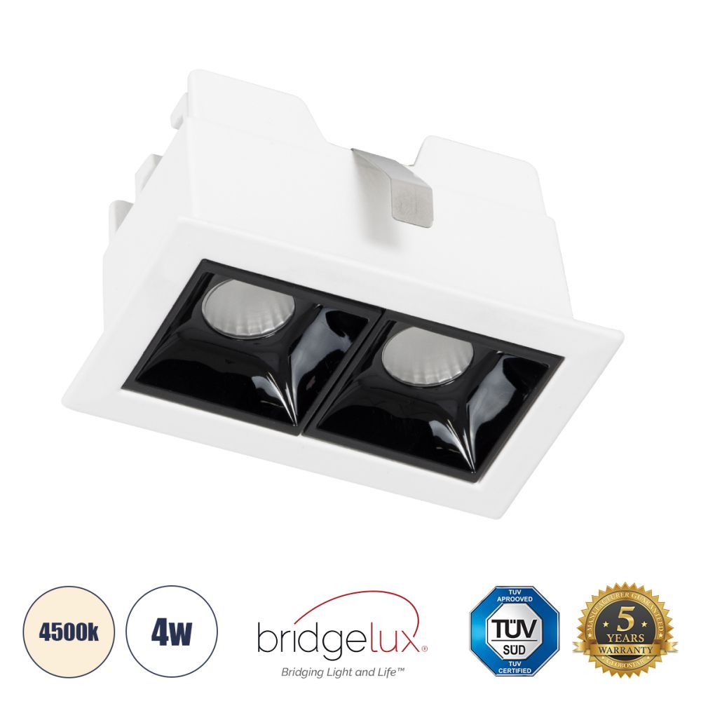 GLOBOSTAR® LUMINAR 60316 Χωνευτό Downlight Σποτ LED 4W 560lm 36° AC 220-240V IP20 Φυσικό Λευκό 4500K - Osram SMD Chip & TÜV SÜD Driver - Λευκό & Μαύρο Ματ - Μ7.5 x Π4.3 x Υ4.5cm / Q6.5 x 3.5cm - 5 Χρόνια Εγγύηση