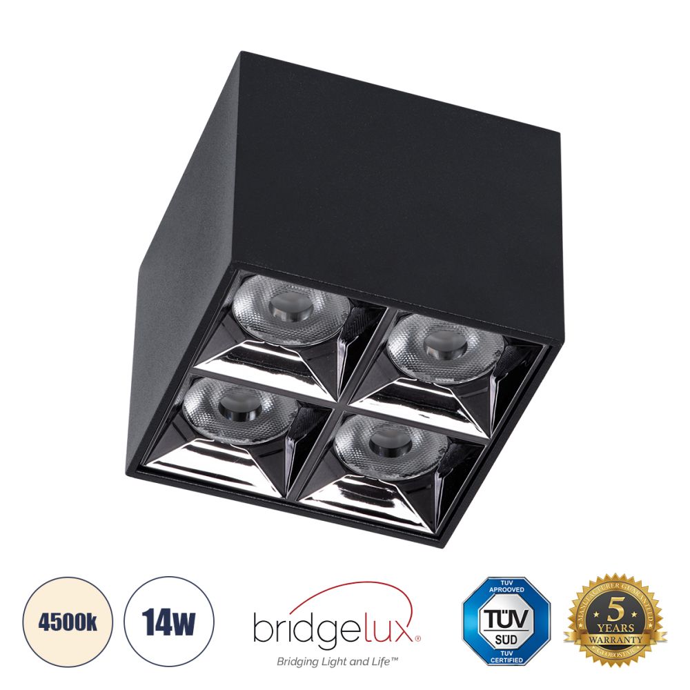 GLOBOSTAR® LUMINAR 60332 Downlight Σποτ LED 14W 1960lm 36° AC 220-240V IP20 Φυσικό Λευκό 4500K - Osram SMD Chip & TÜV SÜD Driver - Μαύρο Ματ - Μ8.2 x Π8.2 x Υ6.6cm - 5 Χρόνια Εγγύηση