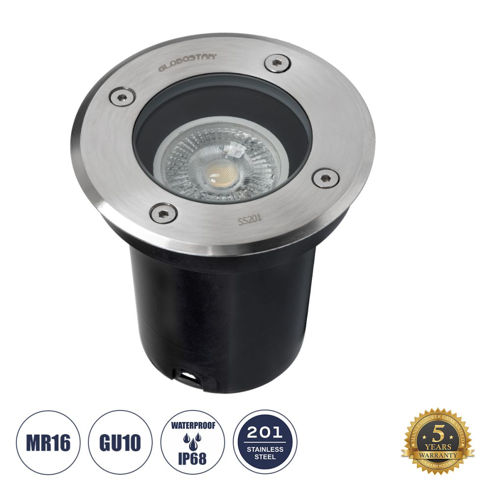 GLOBOSTAR® GIGO 60361 Χωνευτό Φωτιστικό Δαπέδου Σποτ για Λάμπα MR16 με Ντουί 1 x GU10 AC 220-240V Αδιάβροχο IP68 IK09 - Ανοξείδωτο Ατσάλι SS201 - Μ11 x Π11 x Υ11.5cm / Q10.4cm