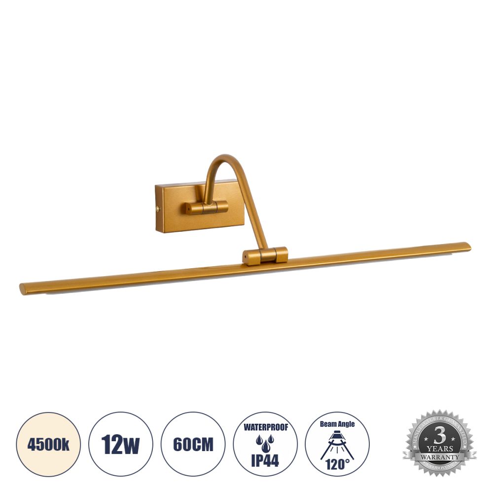 GLOBOSTAR® MIRA 60435 Μοντέρνο Φωτιστικό Τοίχου - Απλίκα Καθρέπτη Μπάνιου LED 12W 1400lm 120° AC 220-240V IP44 Φυσικό Λευκό 4500K - Lumileds SMD Chip & TÜV SÜD Driver - Χάλκινο - Μ60 x Π20 x Υ13cm - 3 Χρόνια Εγγύηση