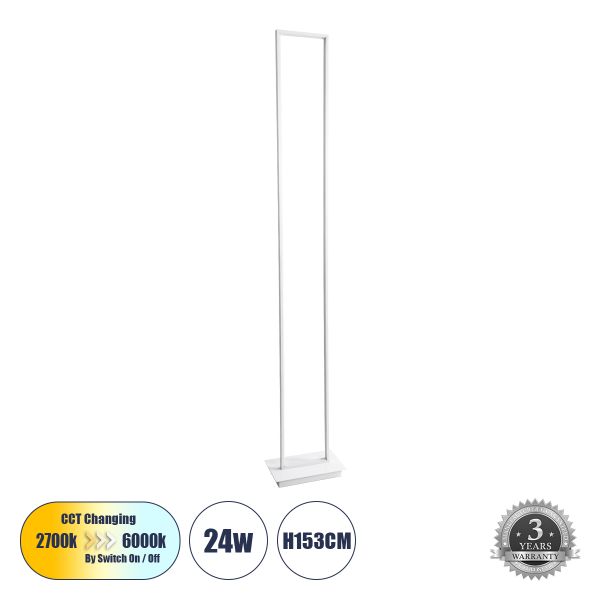 GloboStar® CORNELIE 60464 Επιδαπέδιο Φωτιστικό LED CCT 24W 2640lm 200° AC 220-240V - Εναλλαγή Φωτισμού μέσω Διακόπτη On/Off All In One Ψυχρό 6000k+Φυσικό 4500k+Θερμό 2700k Μ26 x Π16 x Υ153cm - Λευκό - 3 Χρόνια Εγγύηση