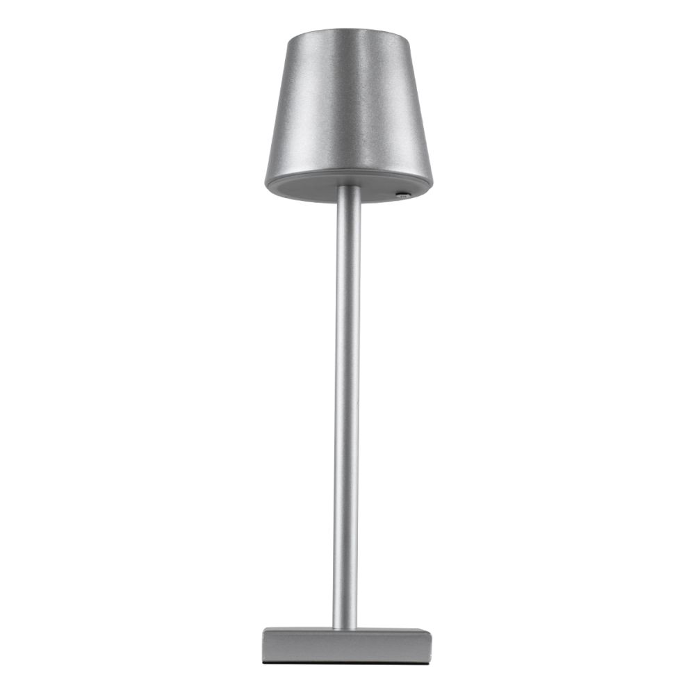 GLOBOSTAR® NEGA 60476 Μοντέρνο Επιτραπέζιο Φωτιστικό LED 2.2W 154lm 360° DC 5V με USB με Επαναφορτιζόμενη Μπαταρία Li-ion 3.7V 4000mAh IP20 Θερμό Λευκό 2700K με Αφή Dimmable - Lumileds SMD Chip - Ασημί - Μ10 x Π10 x Υ39cm - 2 Χρόνια Εγγύηση