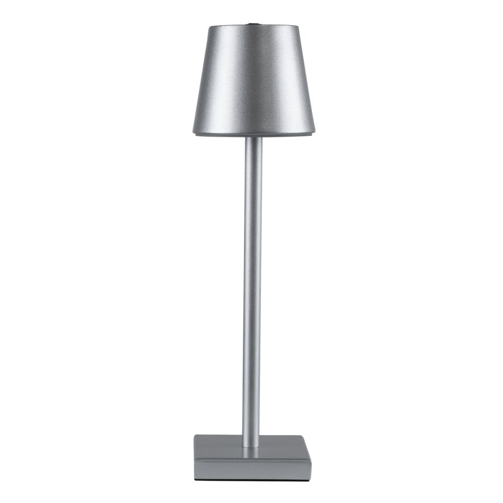 GLOBOSTAR® NEGA 60476 Μοντέρνο Επιτραπέζιο Φωτιστικό LED 2.2W 154lm 360° DC 5V με USB με Επαναφορτιζόμενη Μπαταρία Li-ion 3.7V 4000mAh IP20 Θερμό Λευκό 2700K με Αφή Dimmable - Lumileds SMD Chip - Ασημί - Μ10 x Π10 x Υ39cm - 2 Χρόνια Εγγύηση