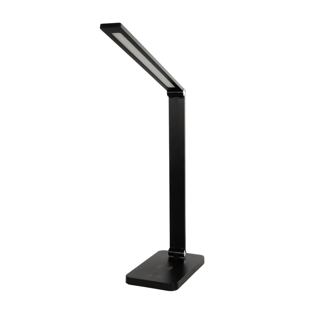 GLOBOSTAR® TEBLA 60482 Μοντέρνο Επιτραπέζιο Φωτιστικό Γραφείου με Ασύρματη Φόρτιση 5W 1A LED 5W 500lm 120° AC 220-240V IP20 Ρυθμιζόμενο Λευκό CCT με Αφή 2700K/4500K/6000K Dimmable - Bridgelux SMD Chip - Μαύρο - Μ11 x Π31 x Υ52cm - 2 Χρόνια Εγγύηση