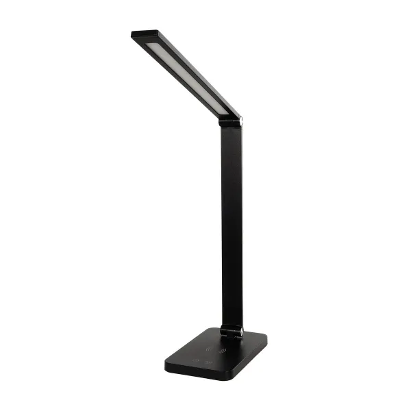 GLOBOSTAR® TEBLA 60482 Μοντέρνο Επιτραπέζιο Φωτιστικό Γραφείου με Ασύρματη Φόρτιση 5W 1A LED 5W 500lm 120° AC 220-240V IP20 Ρυθμιζόμενο Λευκό CCT με Αφή 2700K/4500K/6000K Dimmable - Bridgelux SMD Chip - Μαύρο - Μ11 x Π31 x Υ52cm - 2 Χρόνια Εγγύηση