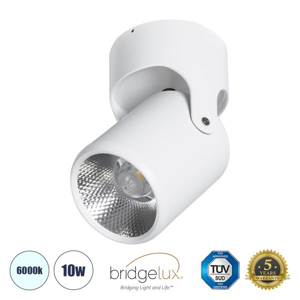 GloboStar® DETRONIC 60500 Επιφανειακό Κινούμενο Spot Downlight LED 10W 1350lm 24° AC 220-240V IP20 Φ9cm x Υ16cm - Στρόγγυλο - Λευκό - Ψυχρό Λευκό 6000K - Bridgelux COB - TÜV Certified Driver - 5 Χρόνια Εγγύηση