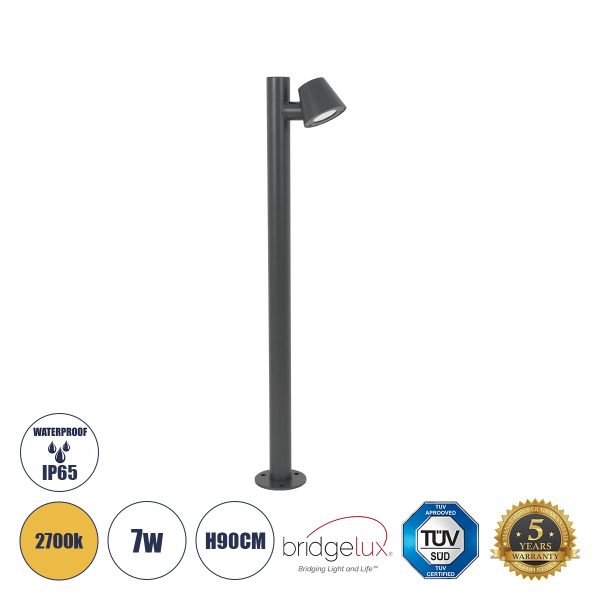 GloboStar® GARDENIA 60507 Φωτιστικό Κήπου - Κολωνάκι Αρχιτεκτονικού Φωτισμού Εξωτερικού Χώρου LED 7W 700lm 60° AC220-240V Αδιάβροχο IP65 - Σώμα Αλουμινίου & Tempered Glass - Μ12 x Π18 x Υ90cm - Θερμό Λευκό 2700K - Γκρι Ανθρακί - Bridgelux Chip - 5 Yea