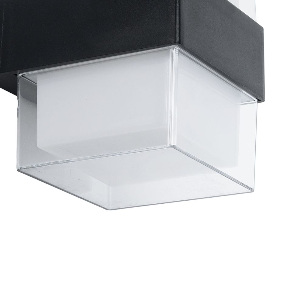GLOBOSTAR® EMPIRE 60779 Μοντέρνο Φωτιστικό Τοίχου - Απλίκα LED 10W 1050lm 120° AC 220-240V Αδιάβροχο IP65 Θερμό Λευκό 2700K - Bridgelux SMD Chip & TÜV SÜD Driver - Διάφανο & Μαύρο Ματ - Μ10.5 x Π9 x Υ13cm - 3 Χρόνια Εγγύηση