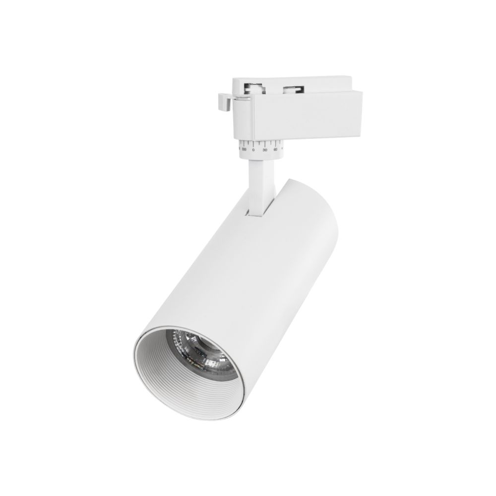 GLOBOSTAR® LUGANO 60814 Μονοφασικό Σποτ Ράγας LED 30W 3600lm 36° AC 220-240V IP20 Θερμό Λευκό 2700K - Bridgelux COB Chip & TÜV SÜD Driver - Eurotrack 1PH - Λευκό Ματ - Μ7.5 x Π7.5 x Υ22cm - 5 Χρόνια Εγγύηση