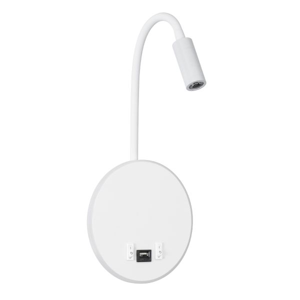 GLOBOSTAR® GOOSE 60881 Μοντέρνο Φωτιστικό Τοίχου - Απλίκα Ξενοδοχείου Reading Light με Φορτιστή USB 3A LED 6W 600lm 36° & 360° AC 220-240V IP20 Φυσικό Λευκό 4500K - CREE XPE & Lumileds SMD Chip & TÜV SÜD Driver - Λευκό Ματ - Μ15.5 x Π15 x Υ30.