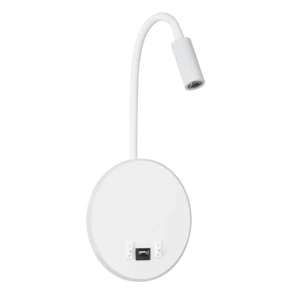 GLOBOSTAR® GOOSE 60881 Μοντέρνο Φωτιστικό Τοίχου - Απλίκα Ξενοδοχείου Reading Light με Φορτιστή USB 3A LED 6W 600lm 36° & 360° AC 220-240V IP20 Φυσικό Λευκό 4500K - CREE XPE & Lumileds SMD Chip & TÜV SÜD Driver - Λευκό Ματ - Μ15.5 x Π15 x Υ30.