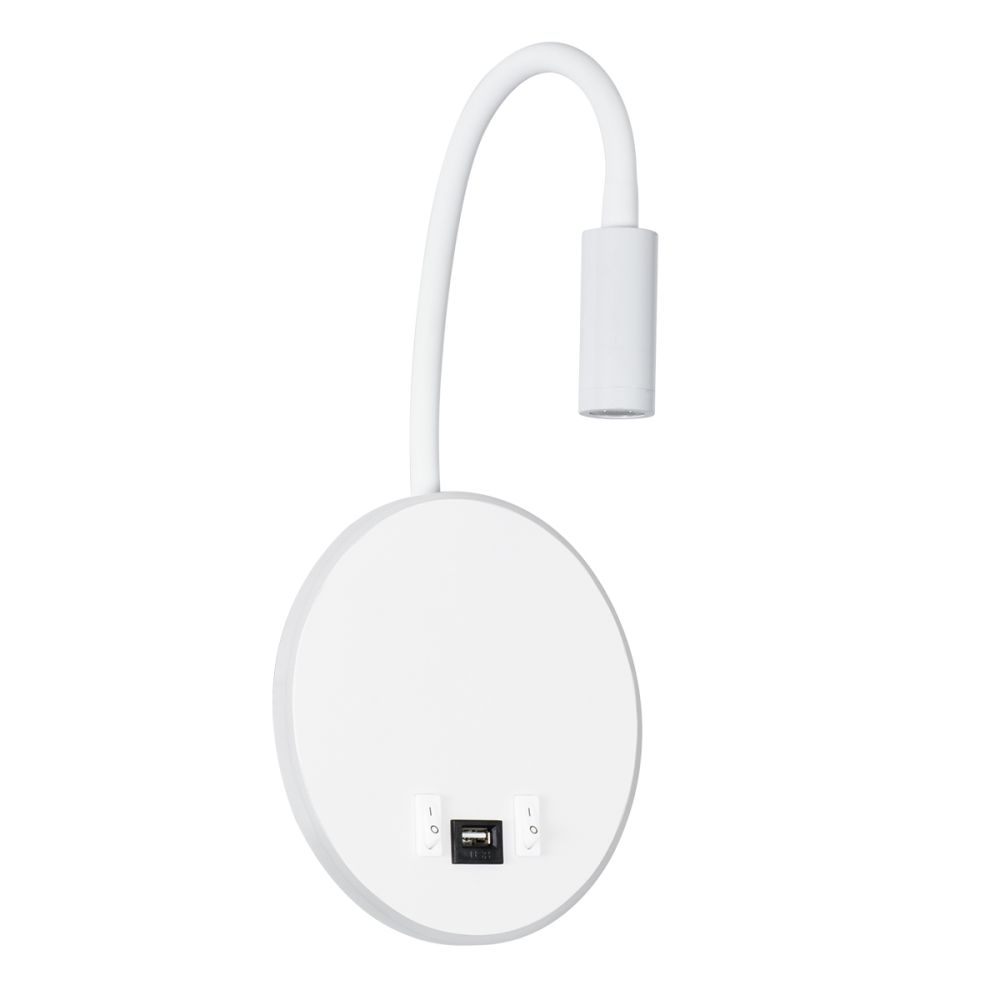 GLOBOSTAR® GOOSE 60881 Μοντέρνο Φωτιστικό Τοίχου - Απλίκα Ξενοδοχείου Reading Light με Φορτιστή USB 3A LED 6W 600lm 36° & 360° AC 220-240V IP20 Φυσικό Λευκό 4500K - CREE XPE & Lumileds SMD Chip & TÜV SÜD Driver - Λευκό Ματ - Μ15.5 x Π15 x Υ30.