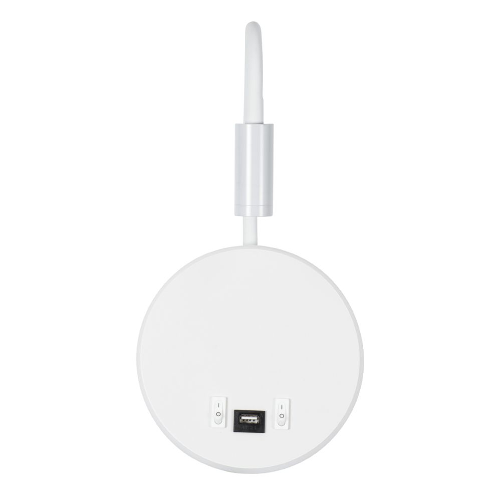 GLOBOSTAR® GOOSE 60881 Μοντέρνο Φωτιστικό Τοίχου - Απλίκα Ξενοδοχείου Reading Light με Φορτιστή USB 3A LED 6W 600lm 36° & 360° AC 220-240V IP20 Φυσικό Λευκό 4500K - CREE XPE & Lumileds SMD Chip & TÜV SÜD Driver - Λευκό Ματ - Μ15.5 x Π15 x Υ30.
